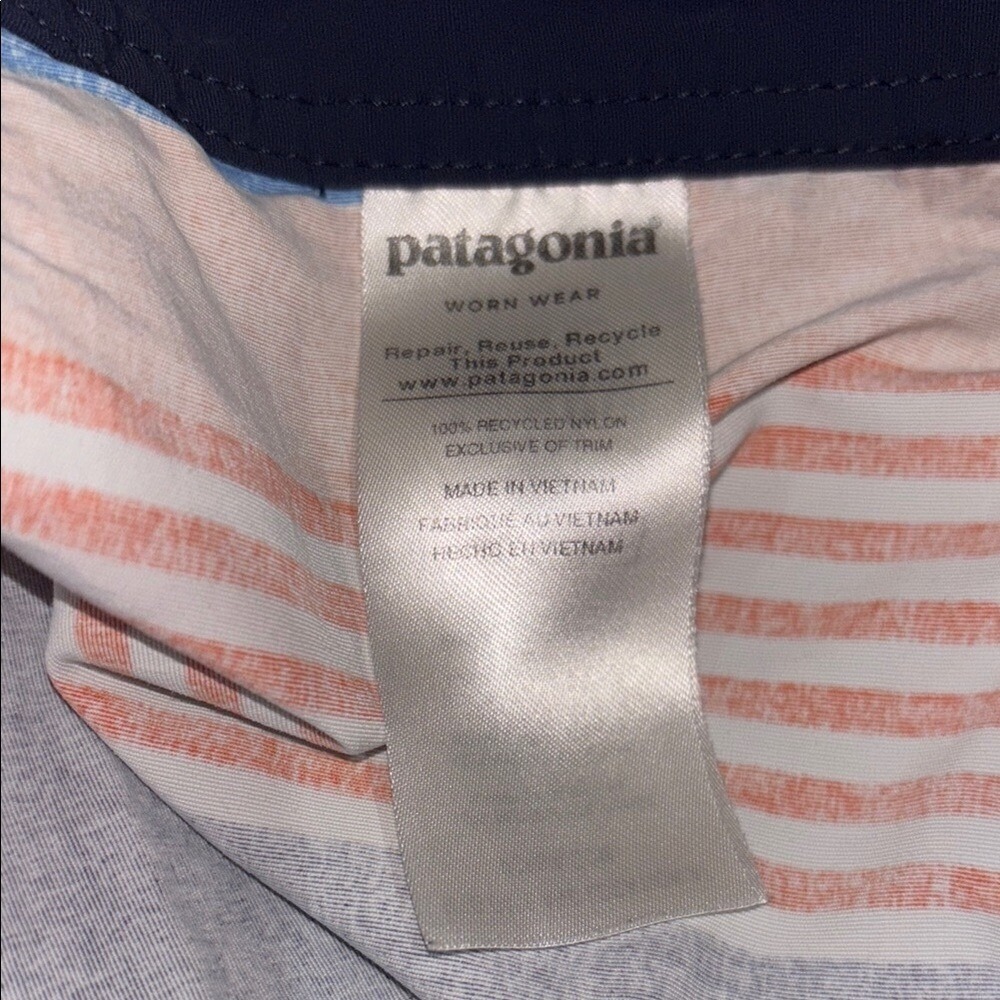 Patagonia Boys Striped Board Shorts Swim Trunks Orange Blue Size 10 - Picture 7 of 8